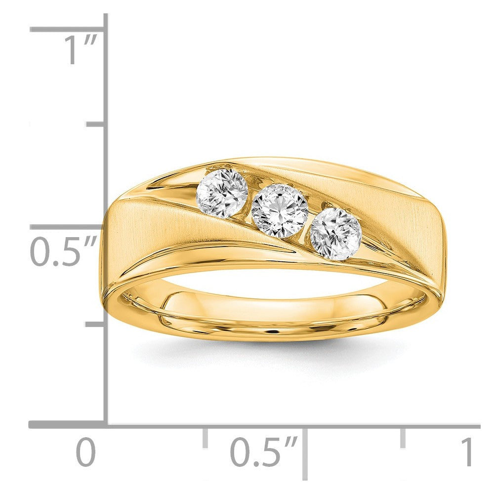 14k 5/8 ct Lab Grown Diamond VS/SI+ G+ 3 Stone Complete Men's Ring