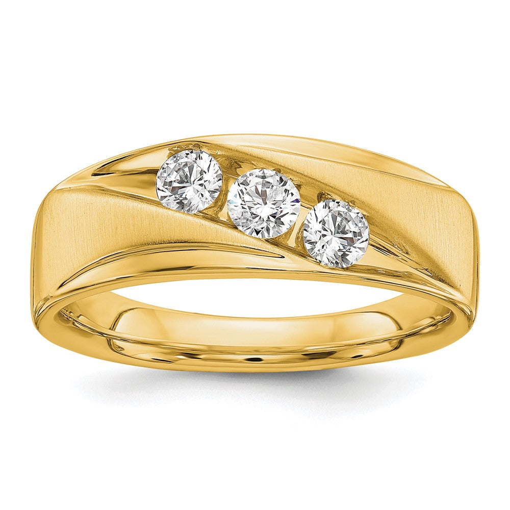 14k 5/8 ct Lab Grown Diamond VS/SI+ G+ 3 Stone Complete Men's Ring