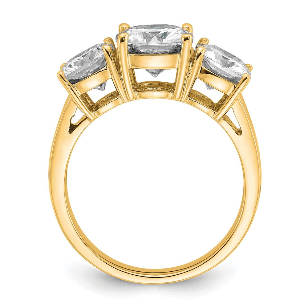 14k 3 3/4ct Cert Lab Grown Diamond VS+ F+ Cushion Comp 3 Stone Eng Ring