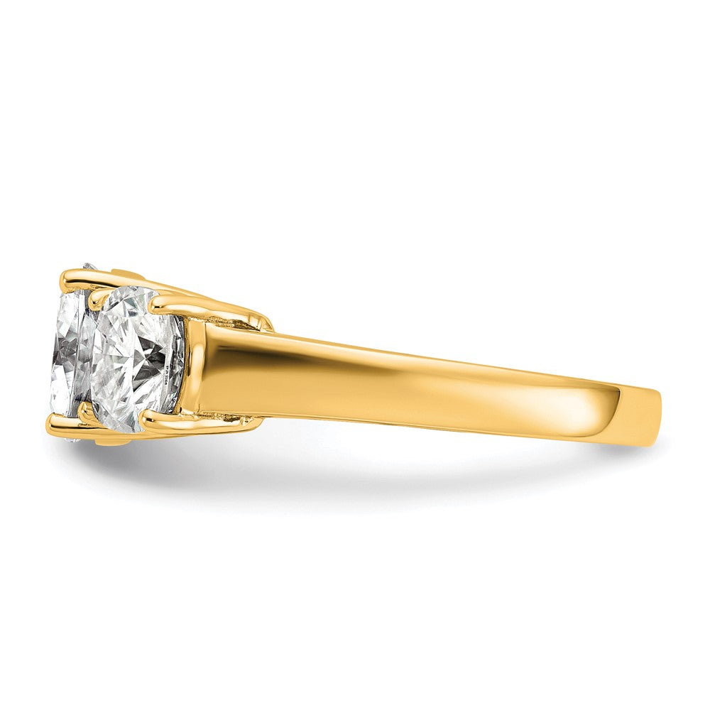 14k 3 3/4ct Cert Lab Grown Diamond VS+ F+ Cushion Comp 3 Stone Eng Ring