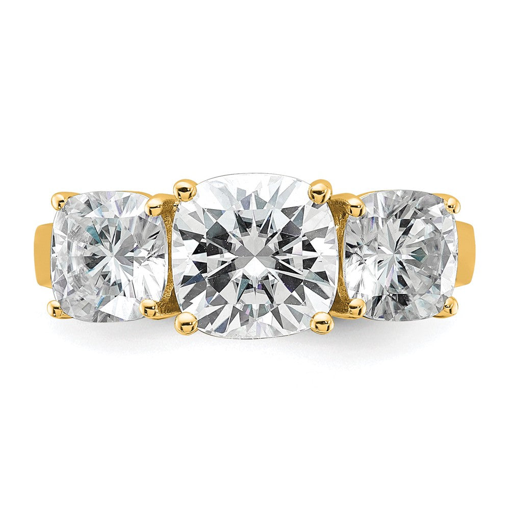 14k 3 3/4ct Cert Lab Grown Diamond VS+ F+ Cushion Comp 3 Stone Eng Ring