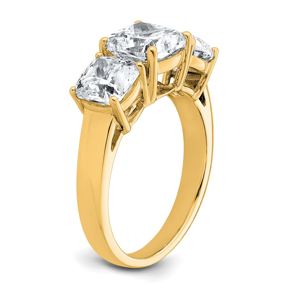 14k 3 3/4ct Cert Lab Grown Diamond VS+ F+ Cushion Comp 3 Stone Eng Ring