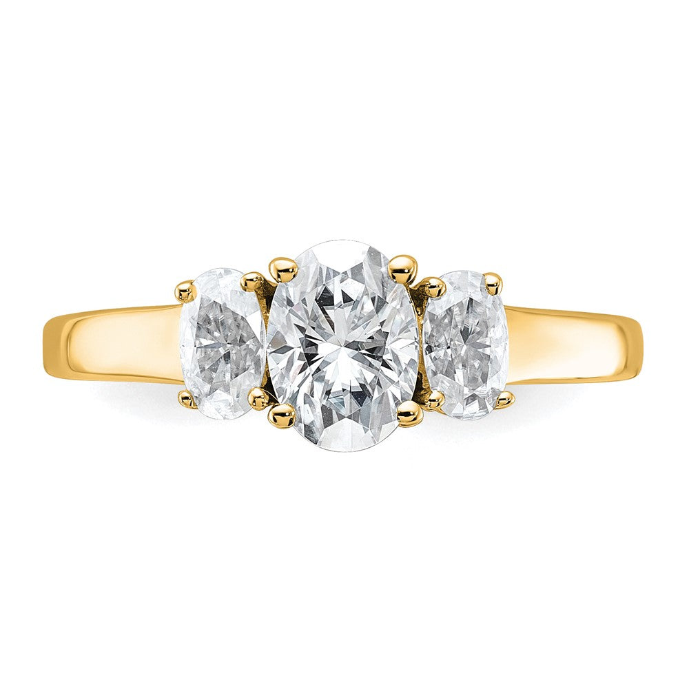 14k 1/2 carat Lab Grown Diamond VS+ F+ 7/8 Oval Semi 3 Stone Eng Ring