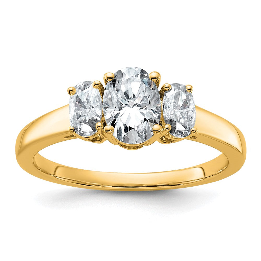 14k 1 1/3 carat Lab Grown Diamond VS+ F+ Oval Comp 3 Stone Eng Ring