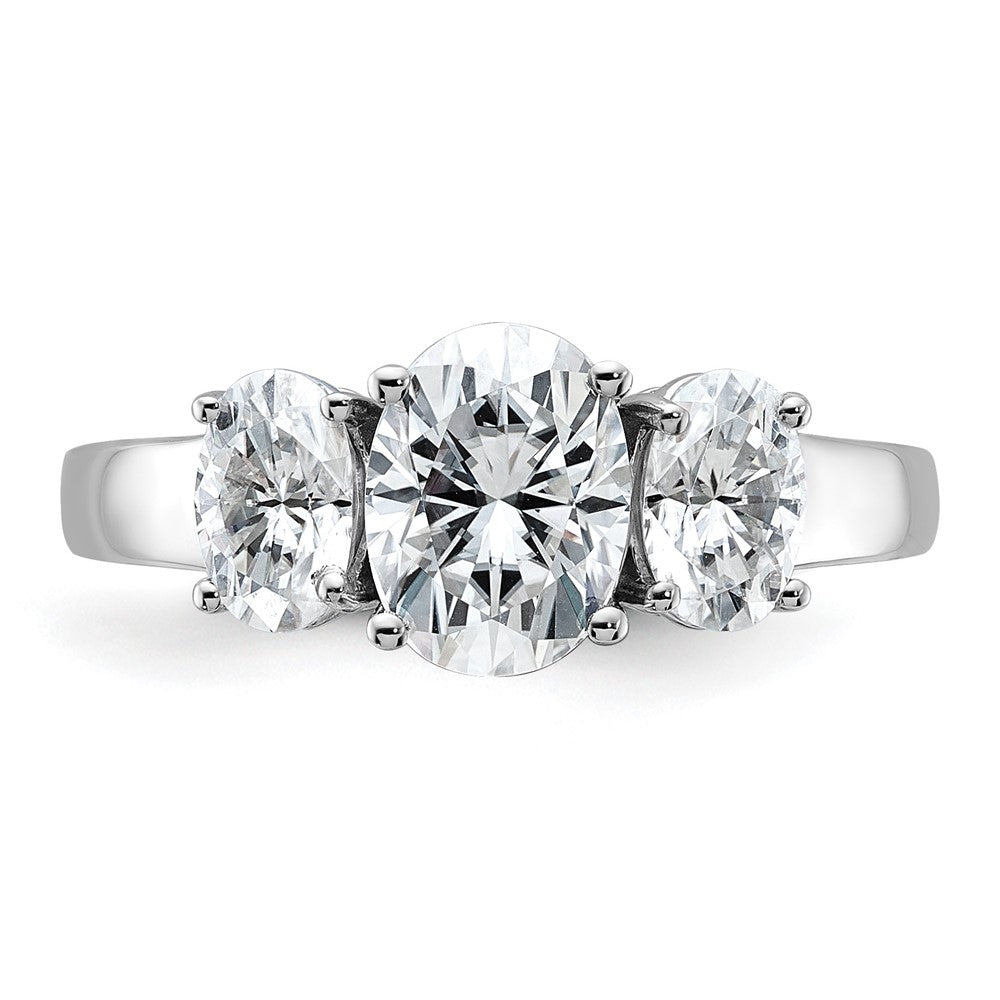 14kw 3ct Cert Lab Grown Diamond VS+ F+ Oval Comp 3 Stone Eng Ring