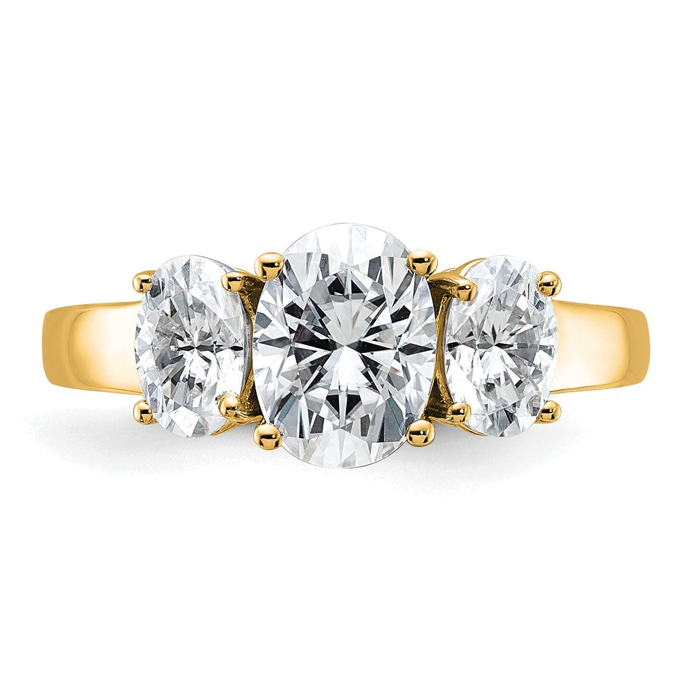 14k 3 carat Lab Grown Diamond VS+ F+ Oval Comp 3 Stone Eng Ring
