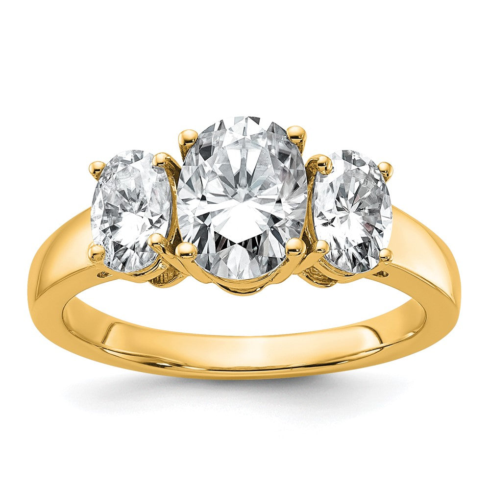 14k 3ct Cert Lab Grown Diamond VS+ F+ Oval Comp 3 Stone Eng Ring