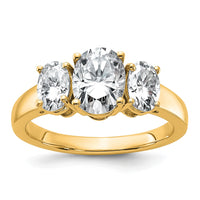 14k 1 3/4 carat Lab Grown Diamond VS+ F+ 1 1/3 Oval Semi 3 Stone Eng Ring