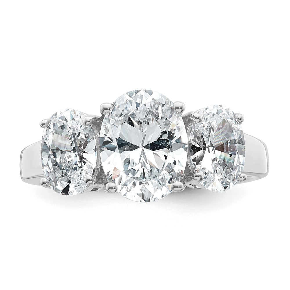 14kw 3 5/8ct Cert Lab Grown Diamond VS+ F+ Oval Comp 3 Stone Eng Ring