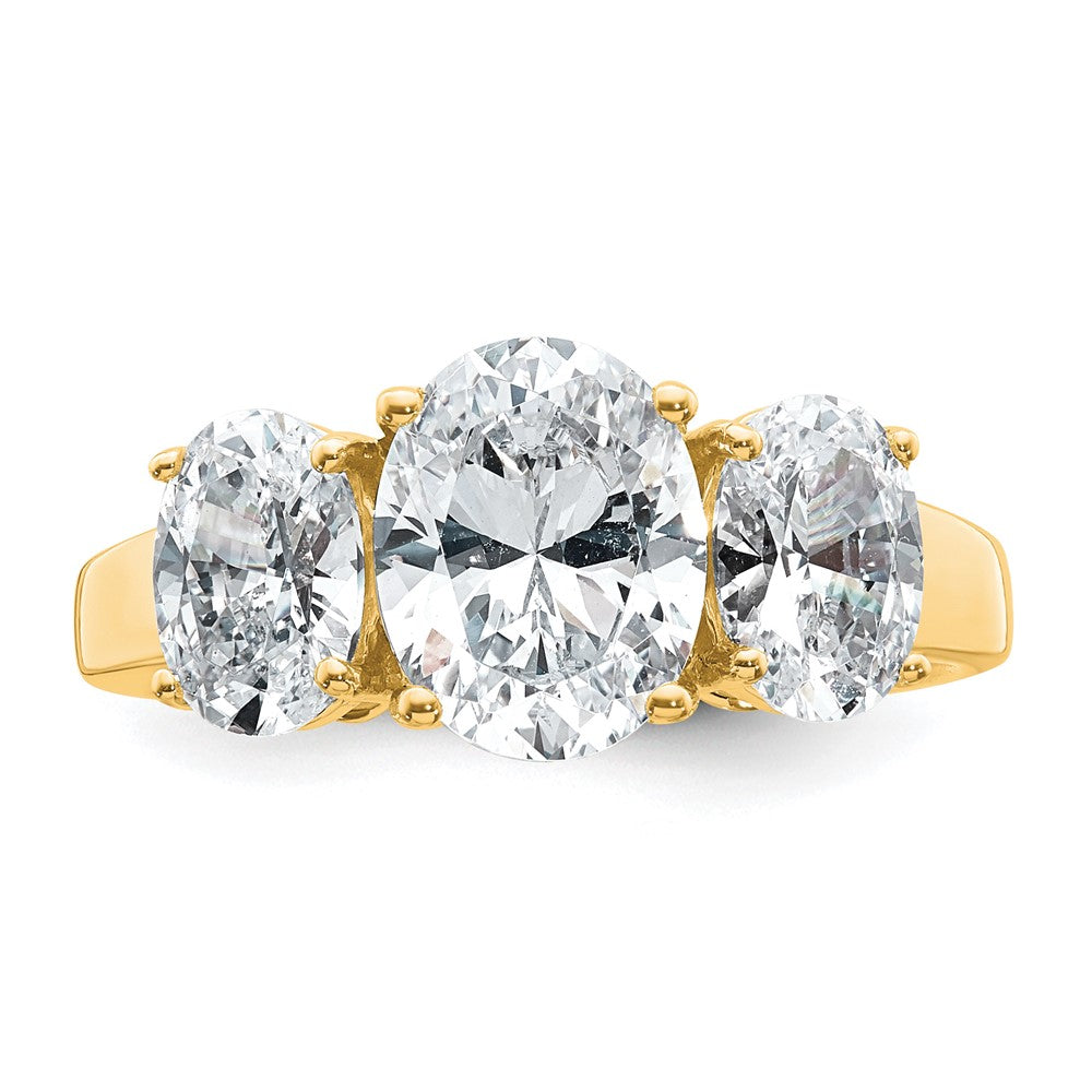 14k 3 5/8 carat Lab Grown Diamond VS+ F+ Oval Comp 3 Stone Eng Ring