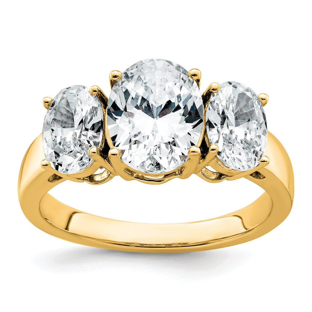 14k 3 5/8 carat Lab Grown Diamond VS+ F+ Oval Comp 3 Stone Eng Ring