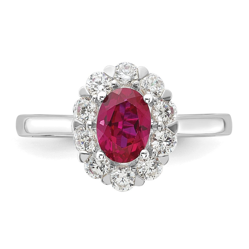 10kw 5/8 ct Lab Grown Dia VS/SI+ G+ & Cr Ruby Comp Halo Ring