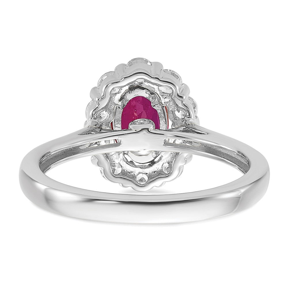 10kw 5/8 ct Lab Grown Dia VS/SI+ G+ & Cr Ruby Comp Halo Ring