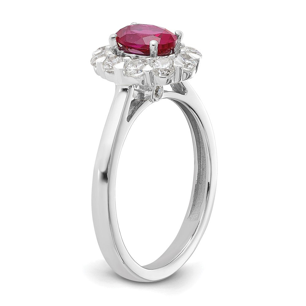 10kw 5/8 ct Lab Grown Dia VS/SI+ G+ & Cr Ruby Comp Halo Ring