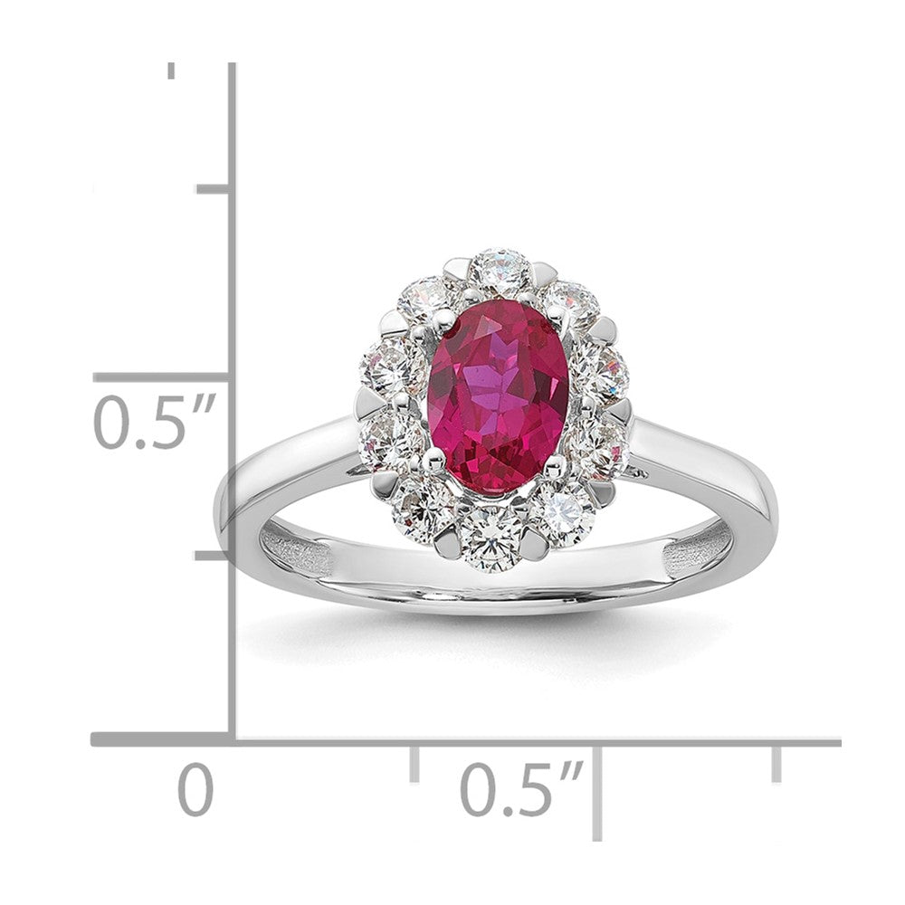 10kw 5/8 ct Lab Grown Dia VS/SI+ G+ & Cr Ruby Comp Halo Ring