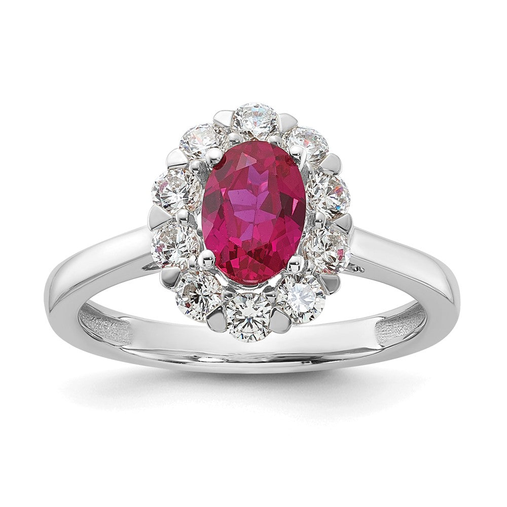 10kw 5/8 ct Lab Grown Dia VS/SI+ G+ & Cr Ruby Comp Halo Ring
