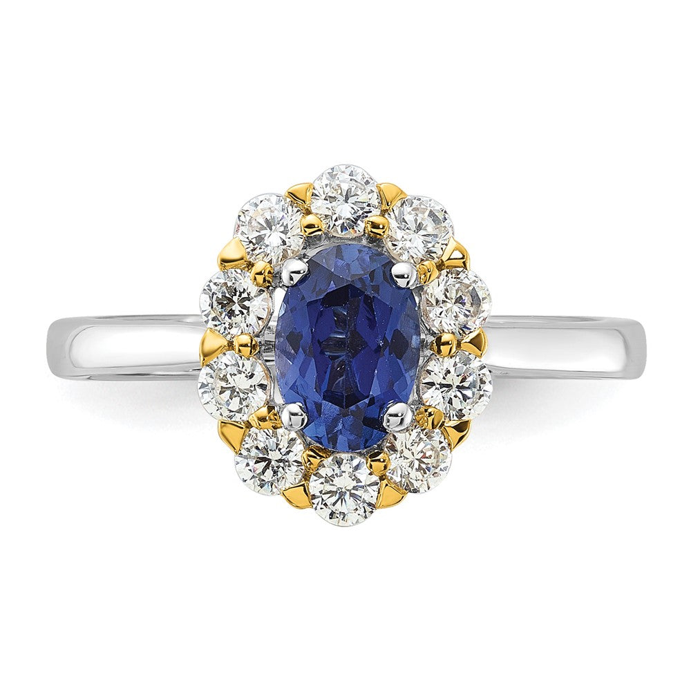14ktt 5/8 ct Lab Grown Dia VS/SI+ G+ & Cr Sapphire Comp Halo Ring