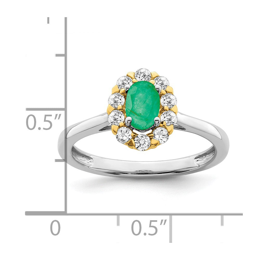 14ktt 5/8 ct Lab Grown Diamond VS/SI+ G+ & Cr Emerald Comp Halo Ring
