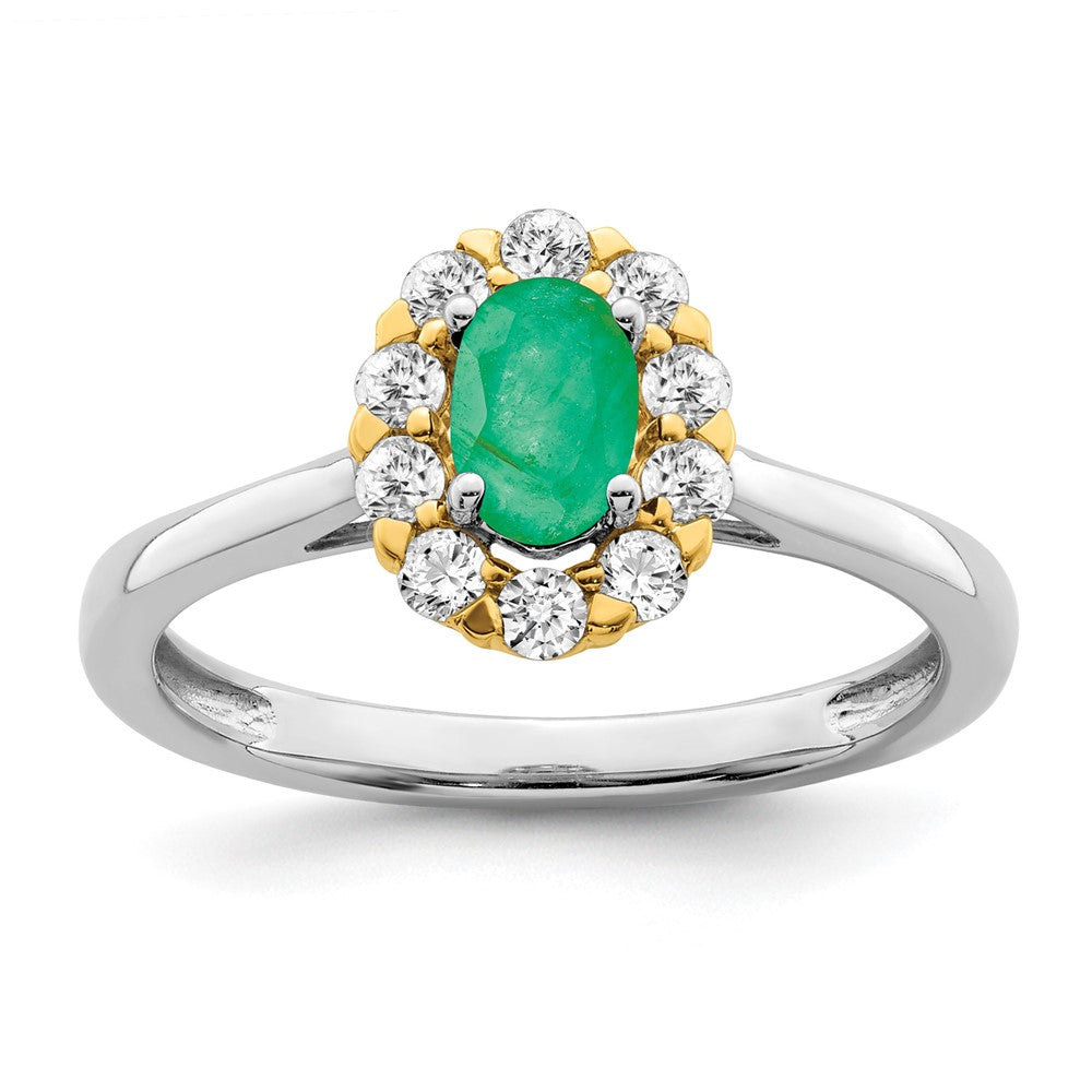 14ktt 5/8 ct Lab Grown Diamond VS/SI+ G+ & Cr Emerald Comp Halo Ring