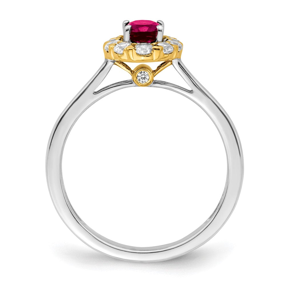 14ktt 5/8 ct Lab Grown Dia VS/SI+ G+ & Cr Ruby Comp Halo Ring