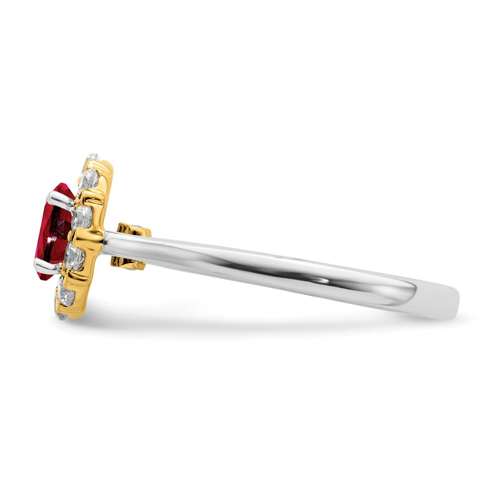 14ktt 5/8 ct Lab Grown Dia VS/SI+ G+ & Cr Ruby Comp Halo Ring