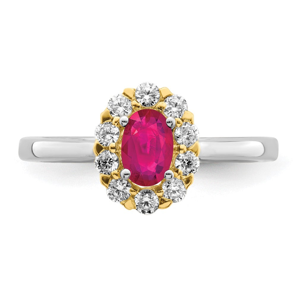 14ktt 5/8 ct Lab Grown Dia VS/SI+ G+ & Cr Ruby Comp Halo Ring