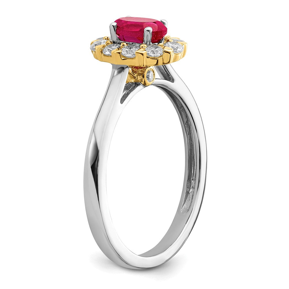 14ktt 5/8 ct Lab Grown Dia VS/SI+ G+ & Cr Ruby Comp Halo Ring