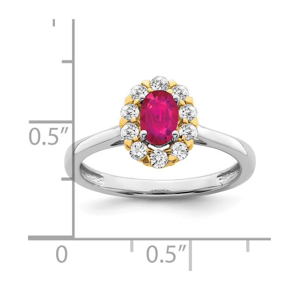 14ktt 5/8 ct Lab Grown Dia VS/SI+ G+ & Cr Ruby Comp Halo Ring