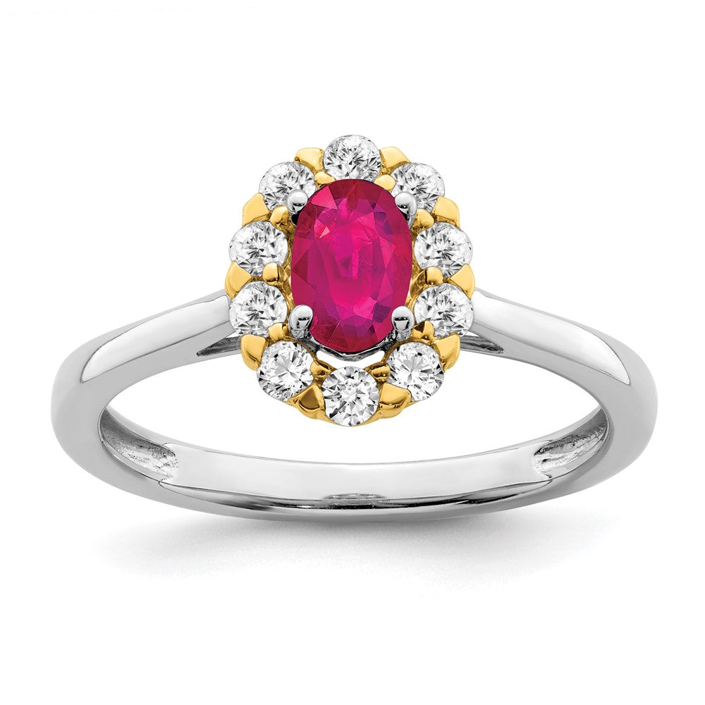 14ktt 5/8 ct Lab Grown Dia VS/SI+ G+ & Cr Ruby Comp Halo Ring