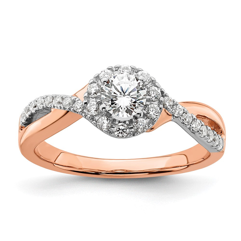 14ktt 5/8ct Lab Grown Diamond VS/SI+ G+ Round Comp Fancy Halo Eng Ring