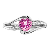Sterling Silver Rhodium-plated Created Pink Sapphire and Diamond Ring