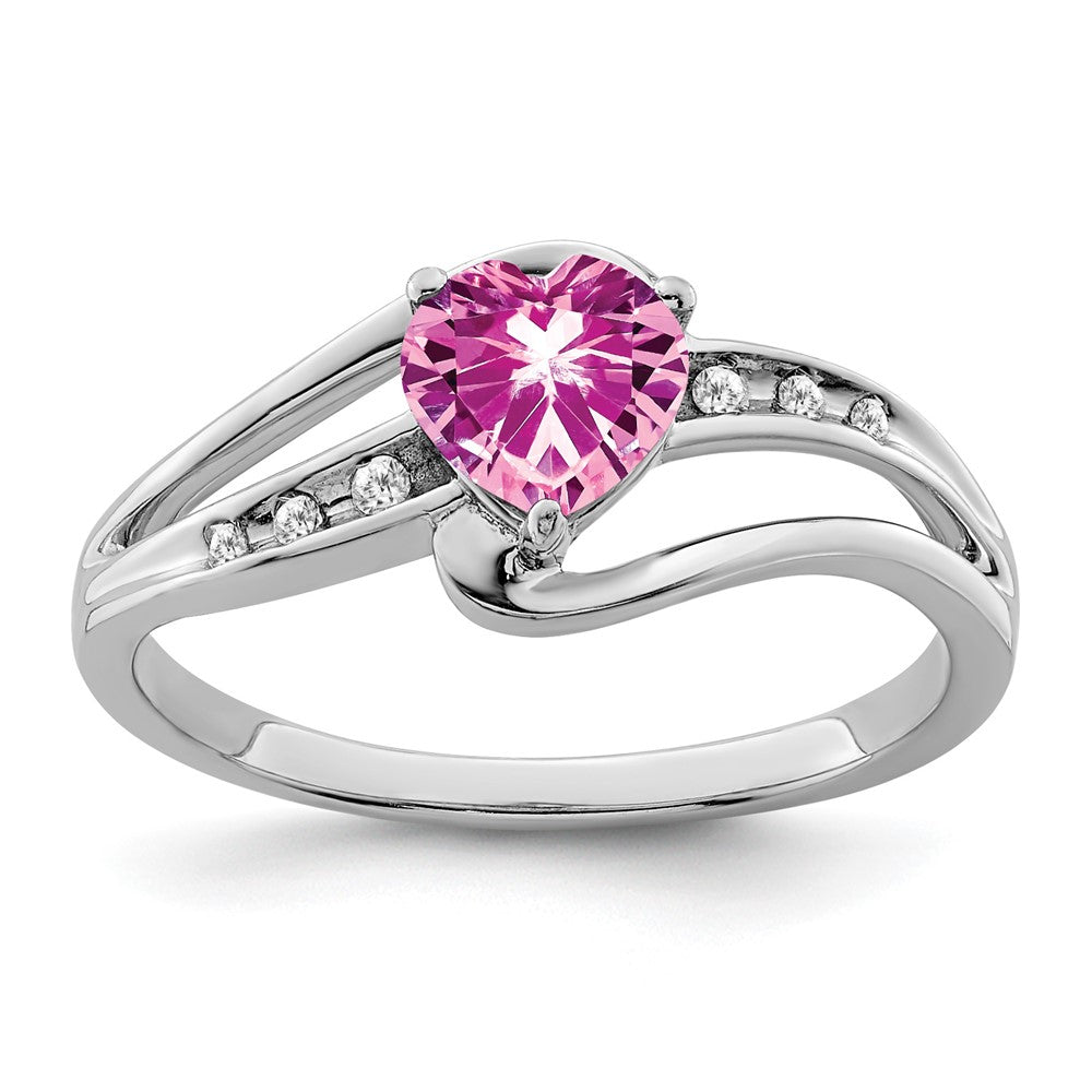 Sterling Silver Rhodium-plated Created Pink Sapphire and Diamond Ring
