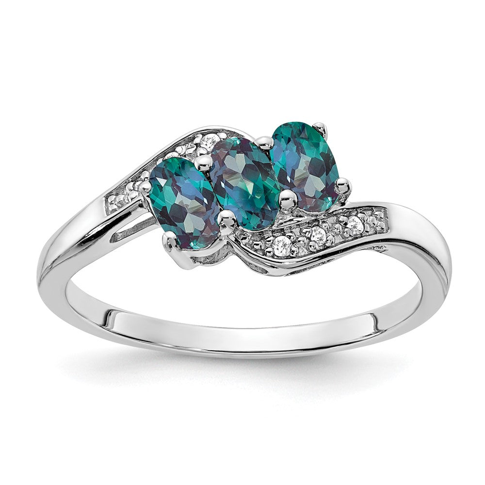 Sterling Silver Rhodium-plated Created Alexandrite and Diamond Ring
