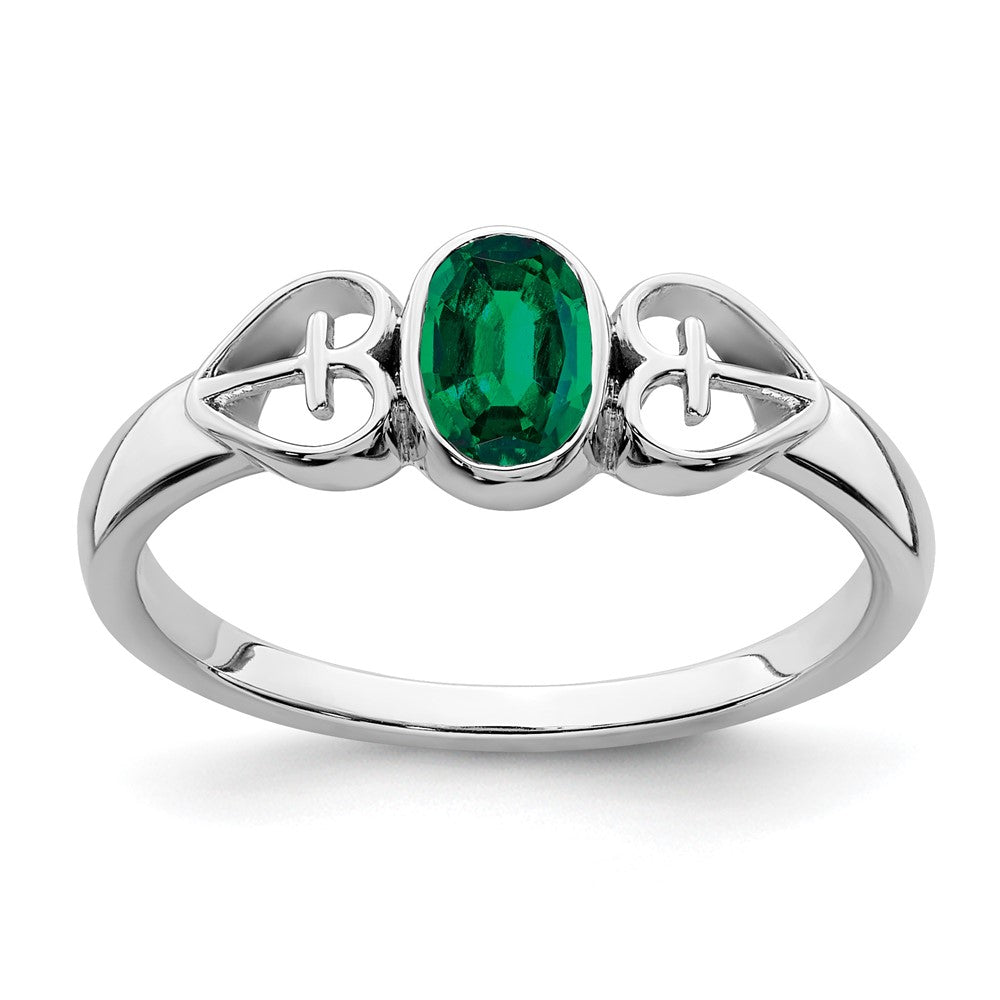 Sterling Silver Rhodium-plated Created Emerald Ring
