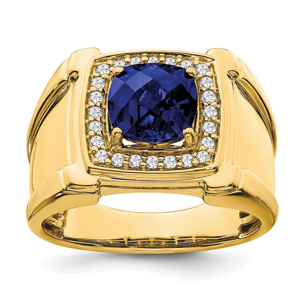 14k 1/4 ct Lab Grown Diamond VS/SI+ G+ and Created Sapphire Men's Ring