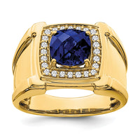 14k 1/4 ct Lab Grown Diamond VS/SI+ G+ and Created Sapphire Men's Ring