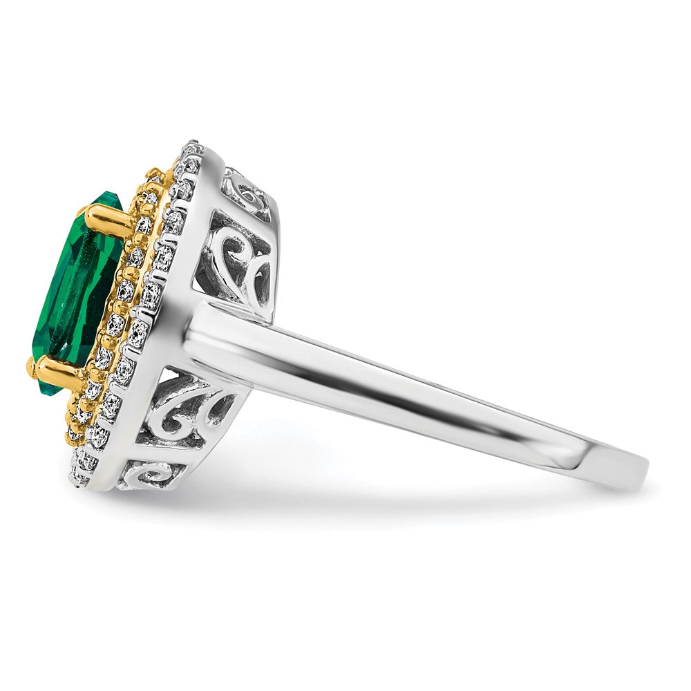 14ktt 1/2 ct Lab Grown Diamond VS/SI+ G+ & Cr Emerald Comp Fashion Ring