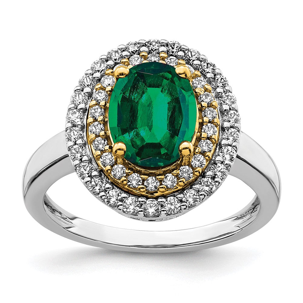 14ktt 1/2 ct Lab Grown Diamond VS/SI+ G+ & Cr Emerald Comp Fashion Ring