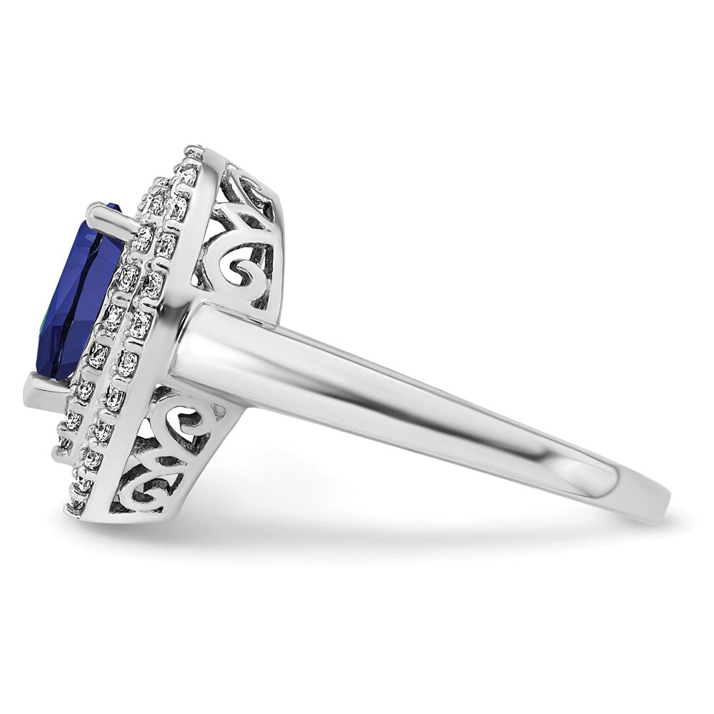 14kw 1/2 ct Lab Grown Dia VS/SI+ G+ & Cr Blue Sapphire Comp Ring