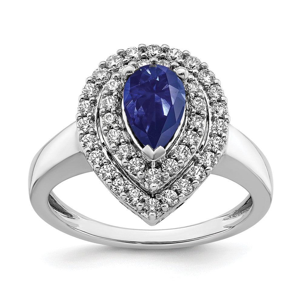 14kw 1/2 ct Lab Grown Dia VS/SI+ G+ & Cr Blue Sapphire Comp Ring