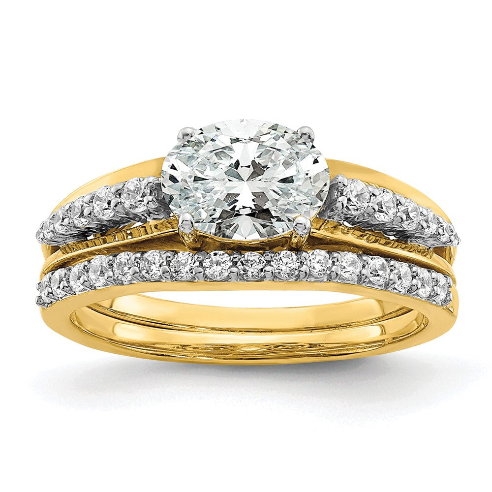 14k Two-tone 1/6 ct Lab Grown Dia VS/SI+ G+ 1 ct Center Oval Semi Eng Ring