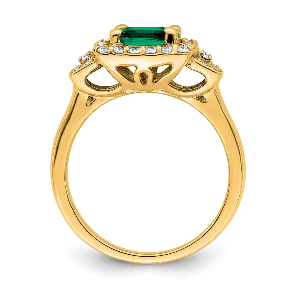 14k 3/8 ct Lab Grown Dia VS/SI+ G+ & Cr Emerald Comp Halo Ring