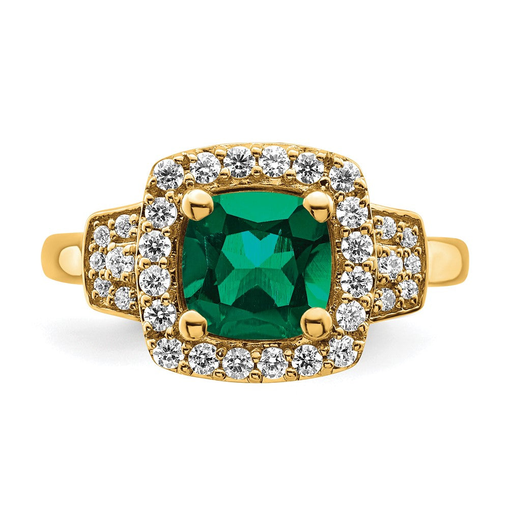 14k 3/8 ct Lab Grown Dia VS/SI+ G+ & Cr Emerald Comp Halo Ring