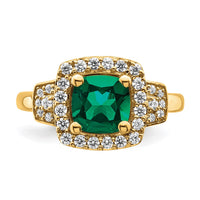 14k 3/8 ct Lab Grown Dia VS/SI+ G+ & Cr Emerald Comp Halo Ring