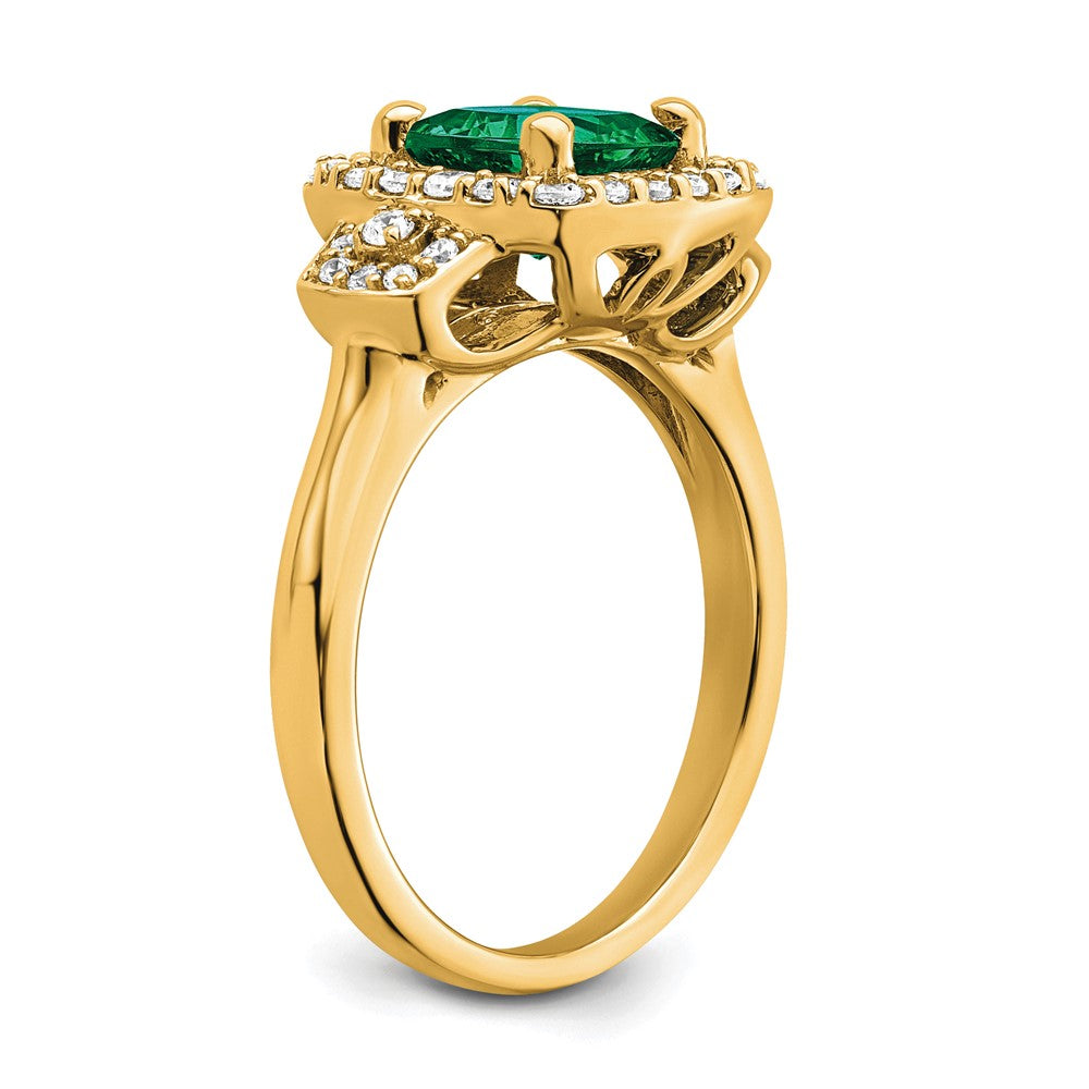 14k 3/8 ct Lab Grown Dia VS/SI+ G+ & Cr Emerald Comp Halo Ring