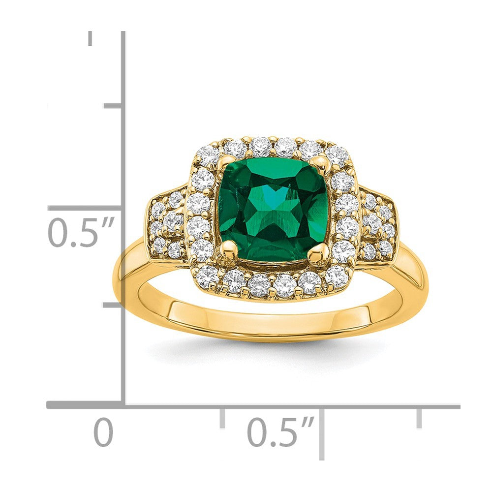 14k 3/8 ct Lab Grown Dia VS/SI+ G+ & Cr Emerald Comp Halo Ring