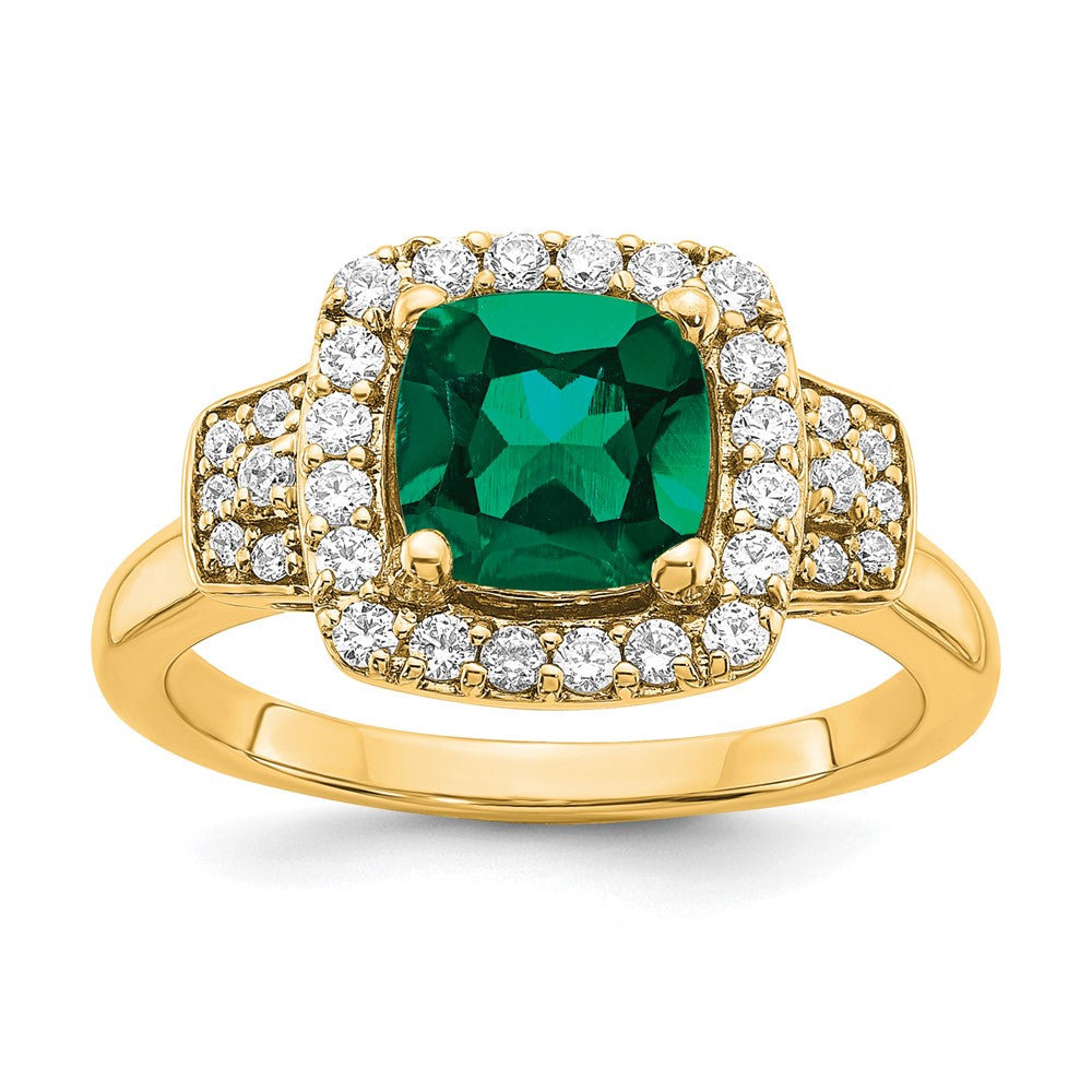 14k 3/8 ct Lab Grown Dia VS/SI+ G+ & Cr Emerald Comp Halo Ring