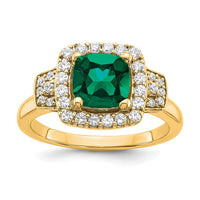 14k 3/8 ct Lab Grown Dia VS/SI+ G+ & Cr Emerald Comp Halo Ring