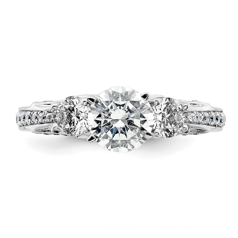 14kw 3/4ct Lab Grown Diamond VS/SI+ G+ Round Semi 3 Stone Eng Ring