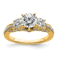 14k 1 3/4ct Cert Lab Grown Diamond VS+ F+ Round Comp 3 Stone Eng Ring